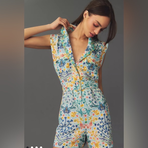 Ranna Gill Sleeveless Collared Linen Romper - Picture 1 of 3